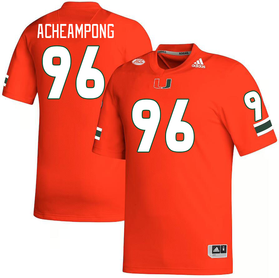 Men #96 Collins Acheampong Miami Hurricanes College Football Jerseys Stitched-Orange